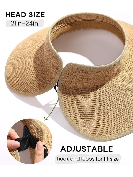 Wide Brim Ponytail Straw Visor Hat | UV Protection, Adjustable, Foldable Beach main image 7